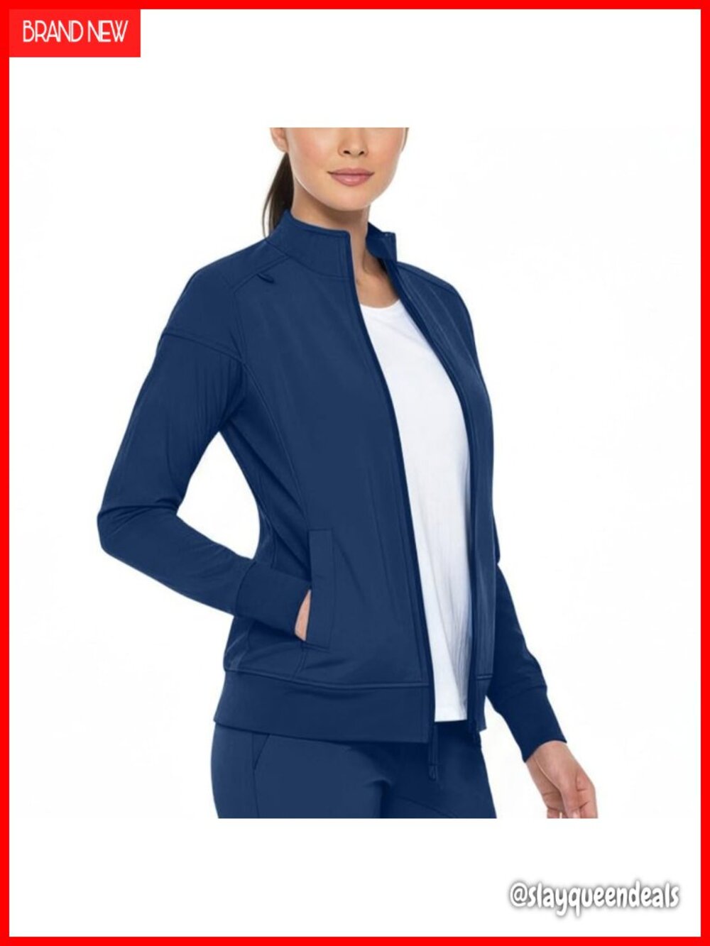 Women's Medical Scrub Jacket Zip Closure Warm-Up Stretch